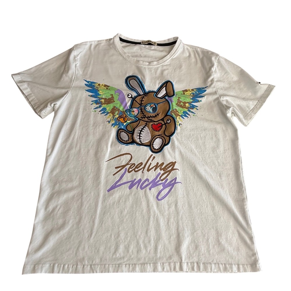 Lucky Charm Feeling Lucky Voodoo Bunny Graphic Tee White XL Short Sleeve Shirt